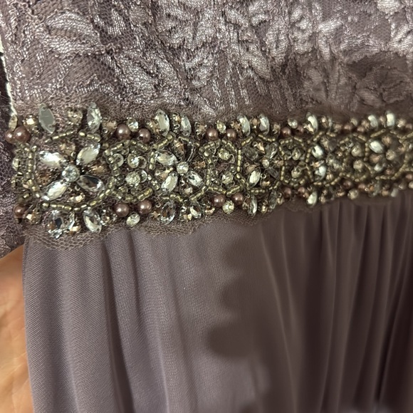 Alex Evening Lace Tulle Rhinestone accent maxi evening gown dress - Picture 4 of 6